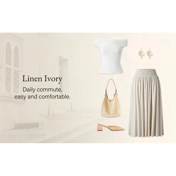 OGL Move European Linen Skirt Smocked Waist With Pockets Size S - Picture 2 of 13